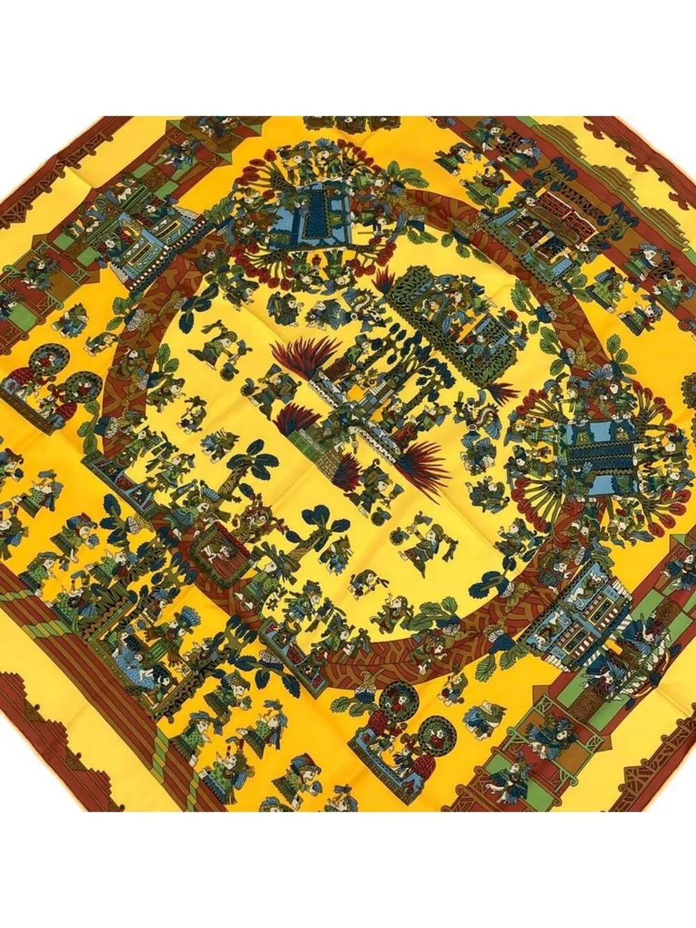 Hermes Scarf Carre 90 Yellow Brown Multi Astres Et Soleils